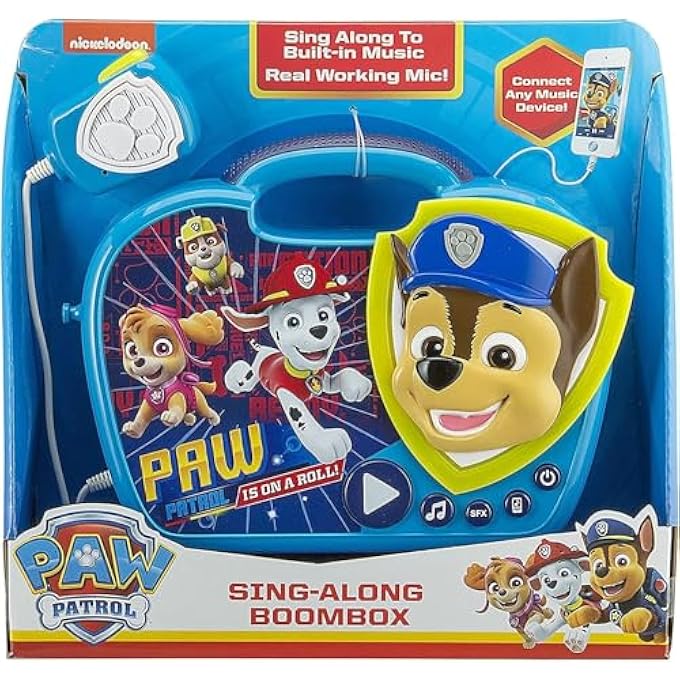 rayihni PW-115 PAW PATROL SING ALONG BOOMBOX WITH MICROPHONE, BUILT IN MUSIC, FLASHING LIGHTS, REAL WORKING MIC FOR KIDS KARAOKE MACHINE, CONNECTS MP3 PLAYER AUX IN AUDIO DEVICE, BLUE - Image 3